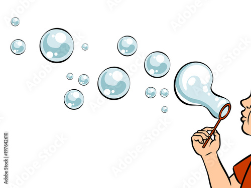 Blowing bubbles pop art vector illustration