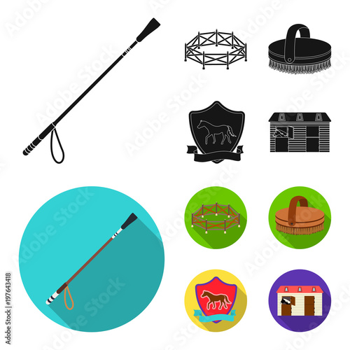 Aviary, whip, emblem, hippodrome .Hippodrome and horse set collection icons in black, flat style vector symbol stock illustration web.
