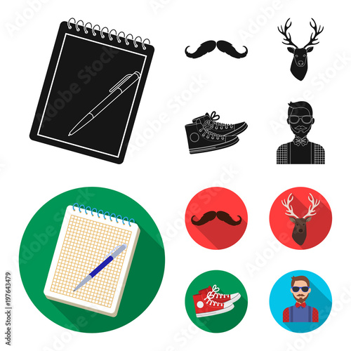 Hipster, fashion, style, subculture .Hipster style set collection icons in black, flat style vector symbol stock illustration web.