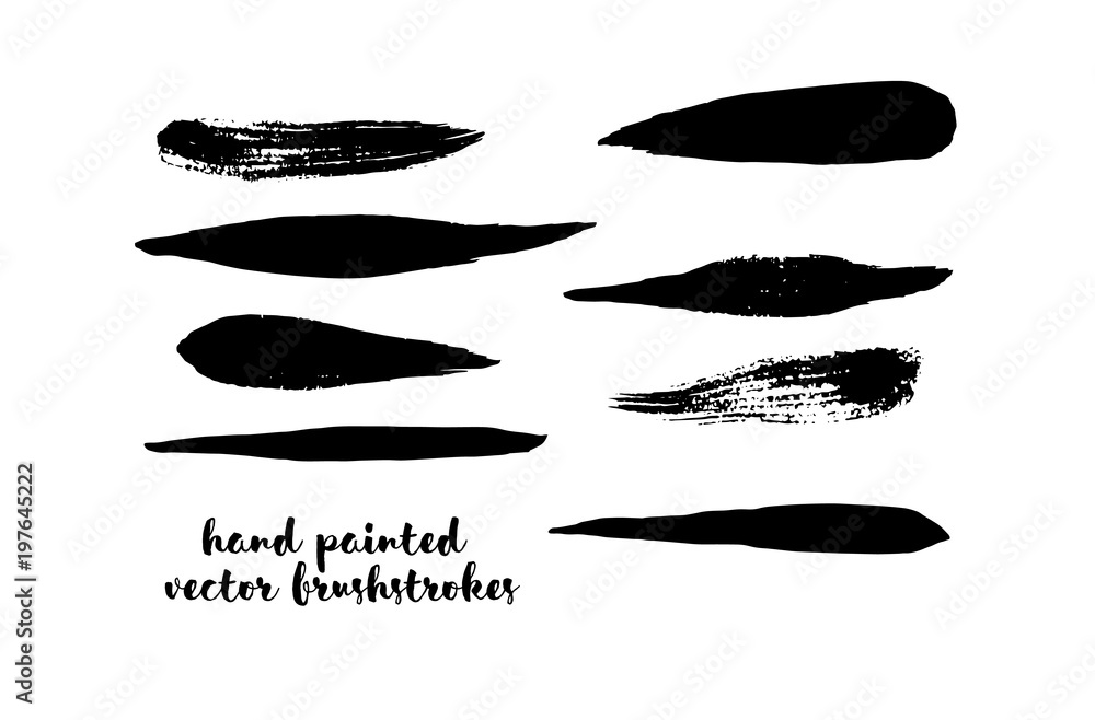 Fototapeta premium Black and White Brushstroke Vector Collection. Hand Painted Vector Ink Lines. Hipster Grunge Graffiti Buttons, Smears or Banners. Doodle Paint Frame Uneven Scribble Textured Cool Gouache Logo Element