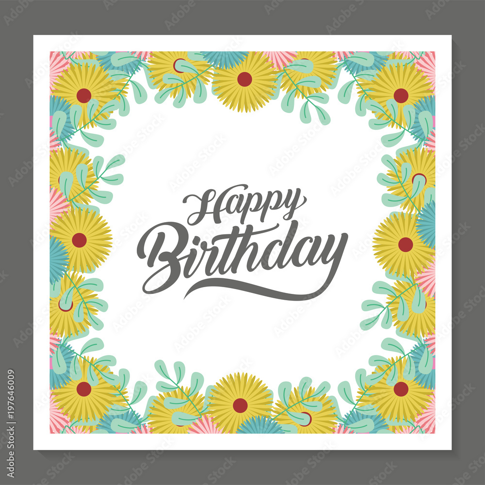 Obraz premium Flower Birthday frame template.