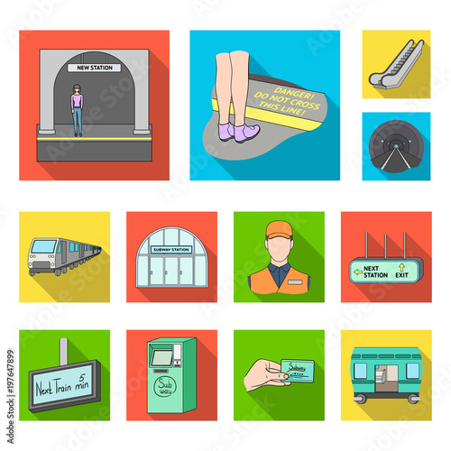 Metro, subway flat icons in set collection for design.Urban transport vector symbol stock web illustration.