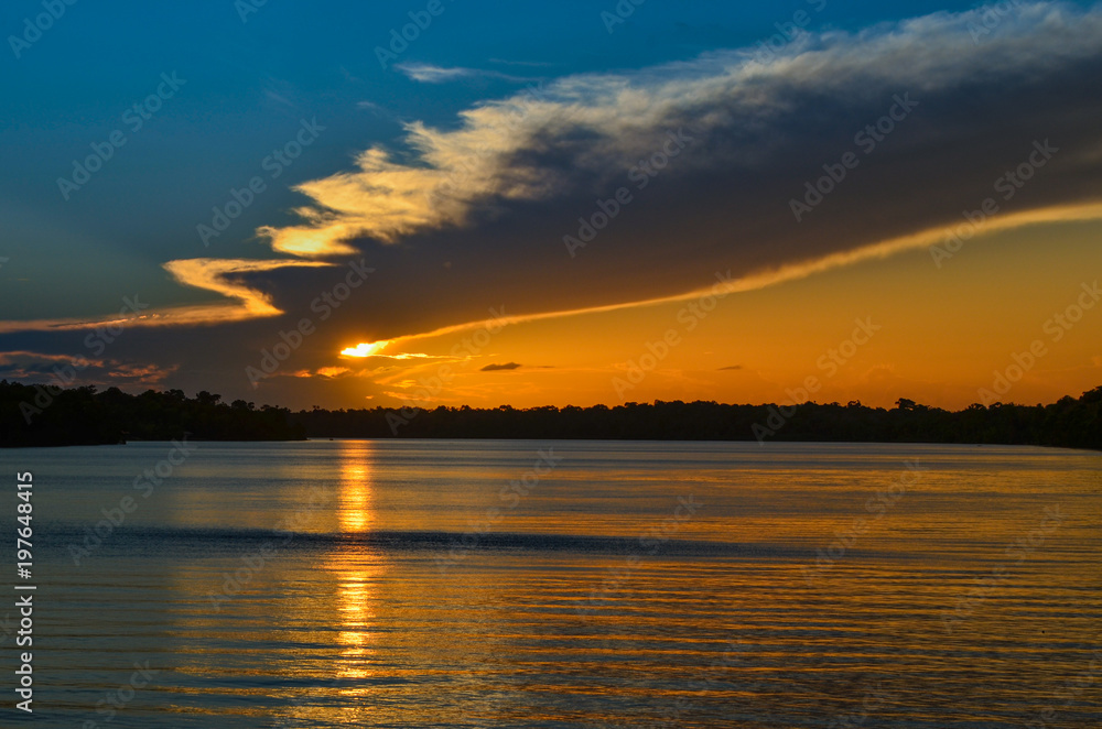 Sunset on Amazon river