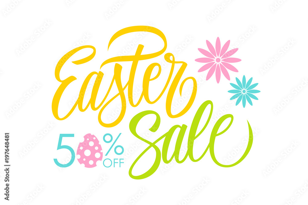 Obraz premium Easter Sale special offer banner template with hand drawn lettering for holiday shopping. Vector illustration.