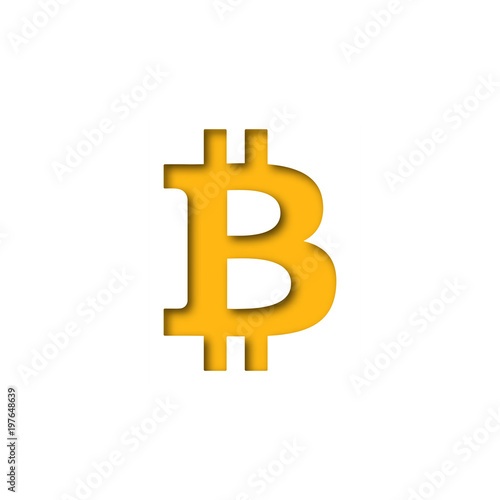 Simple yellow Bitcoin icon in paper cut concept for Business idea graphic design concept