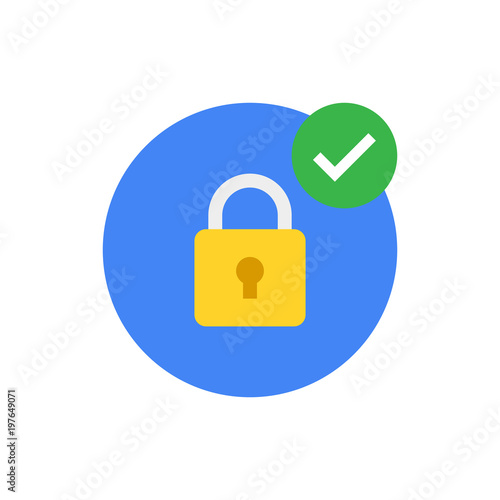 Security icon. Modern flat vector icon, Circle with padlock and check mark.
