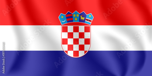 Flag of Croatia. Realistic waving flag of Republic of Croatia. Fabric textured flowing flag of Croatia.