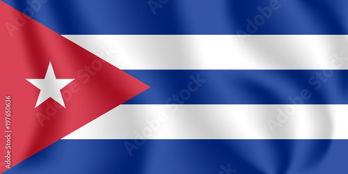 Flag of Cuba. Realistic waving flag of Republic of Cuba. Fabric textured flowing flag of Cuba.