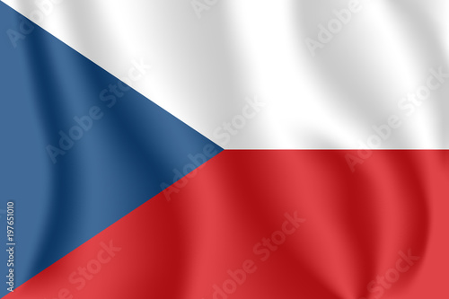 Flag of Czech Republic. Realistic waving flag of Czechia. Fabric textured flowing flag of Czech Republic.
