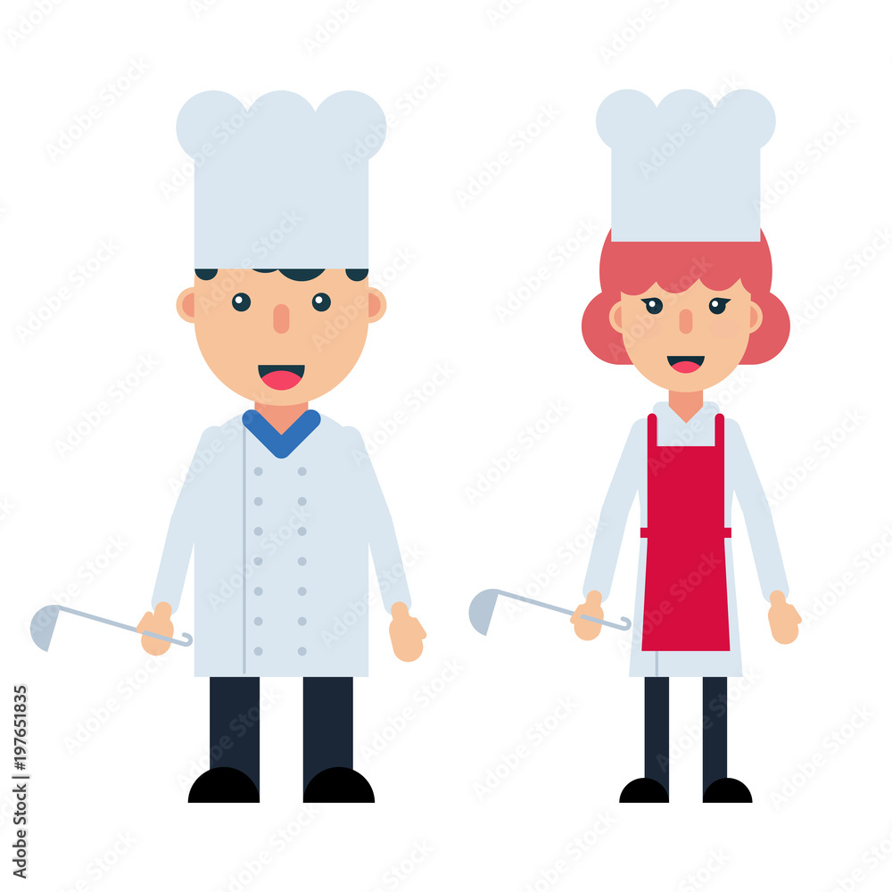 Male and female chef cook set
