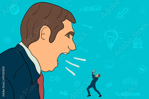 Businessman shouts at a subordinate employee