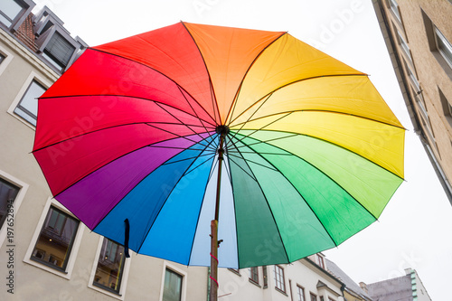 Open rainbow coloured umbrella