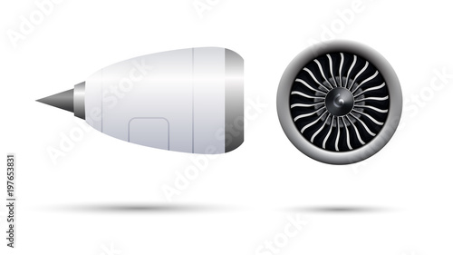 Realistic 3D turbo-jet engine of airplane, vector illustration