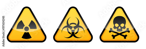Warning vector signs. Radiation sign, Biohazard sign, Toxic sign. Danger signs