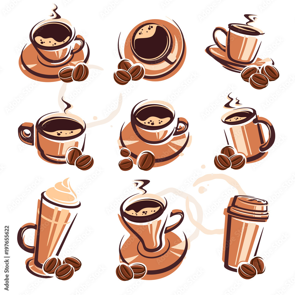 Obraz premium Coffee set. Vector