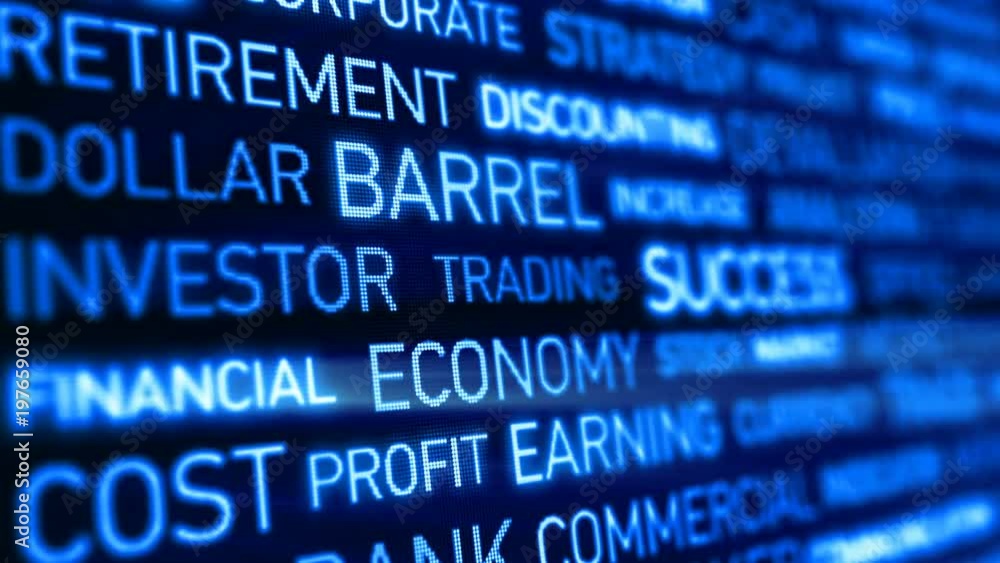 3d Animation of Business Words Moving on the Data Screen with DOF Blur. Blue Color Glowing Business Concept. 4k UHD 3840x2160. 3d Animation of Business Words Moving on the Data Screen with DOF Blur. Blue Color Glowing Business Concept. 4k UHD 3840x2160.