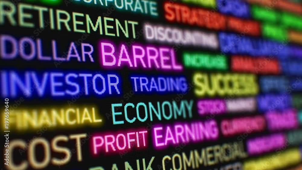 3d Animation of Business Words Moving on the Data Screen with Blur. Bright Colors Glowing in DOF. Business Concept. 4k UHD 3840x2160. 3d Animation of Business Words Moving on the Data Screen with Blur. Bright Colors Glowing in DOF. Business Concept. 4k UHD 3840x2160.