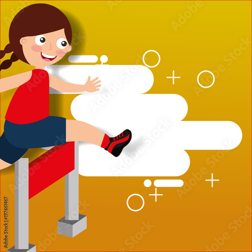 hurdle race little girl jumping over obstacle vector illustration