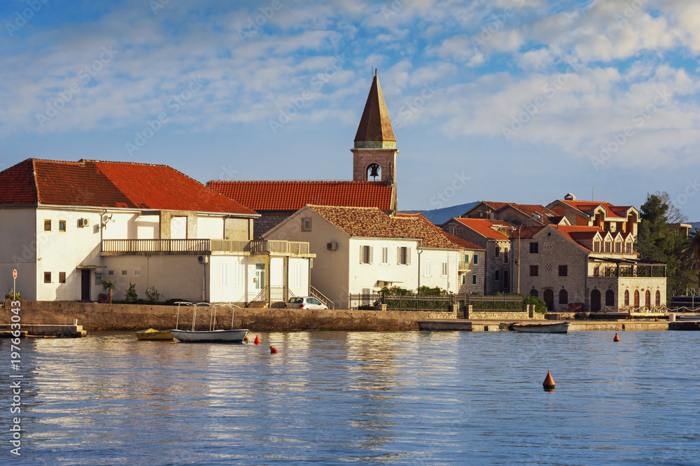 Obraz premium View of small Mediterranean village of Donja Lastva. Montenegro, Bay of Kotor ( Adriatic Sea ), Tivat