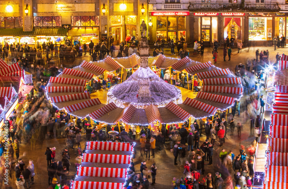 View on main square and Christmas market in Bratislava, capital city of Slovakia.