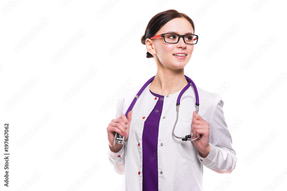 Young beautiful female doctor isolated on white background