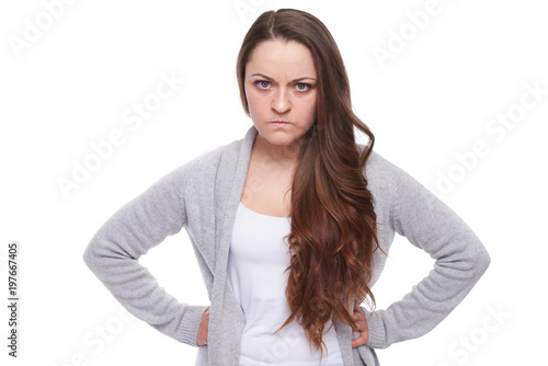serious angry woman looking at camera photo