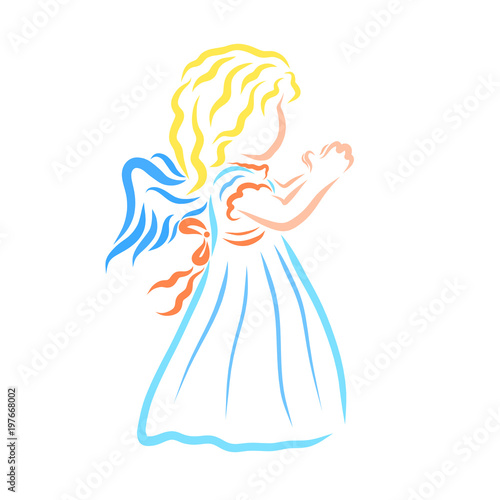Colorful, praying little winged girl