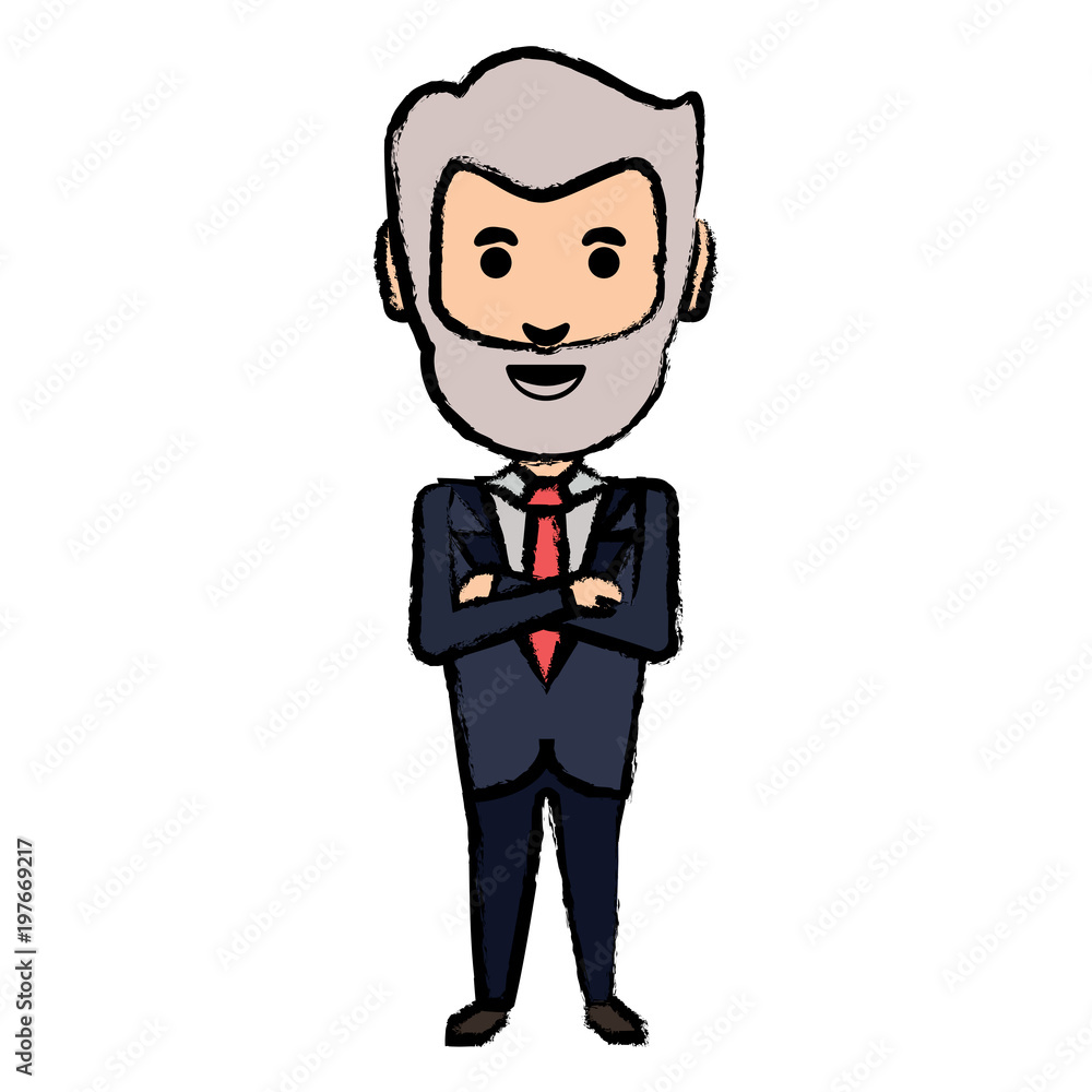 cartoon adult businessman with beard standing over white background, vector illustration cartoon adult businessman with beard standing over white background, vector illustration