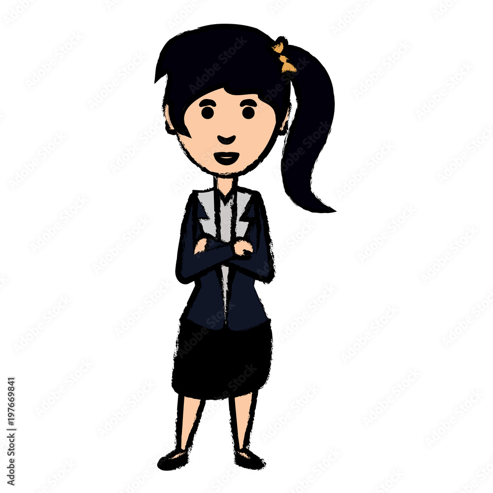 cartoon young businesswoman icon over white background, vector illustration