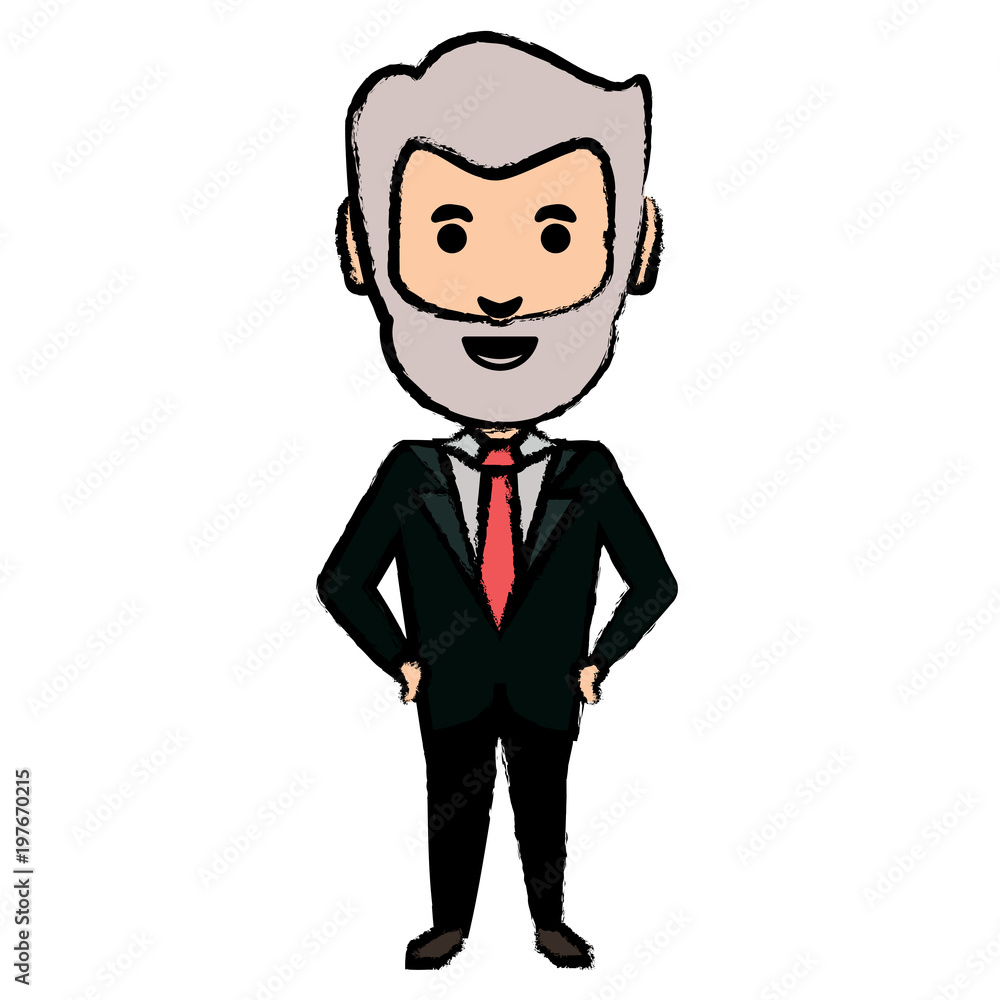 cartoon adult businessman with beard standing over white background, vector illustration