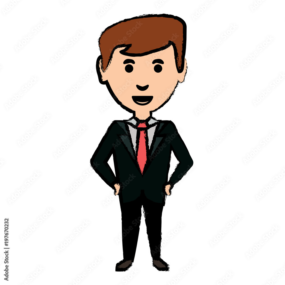 cartoon young businessman standing icon over white background, colorful design. vector illustration