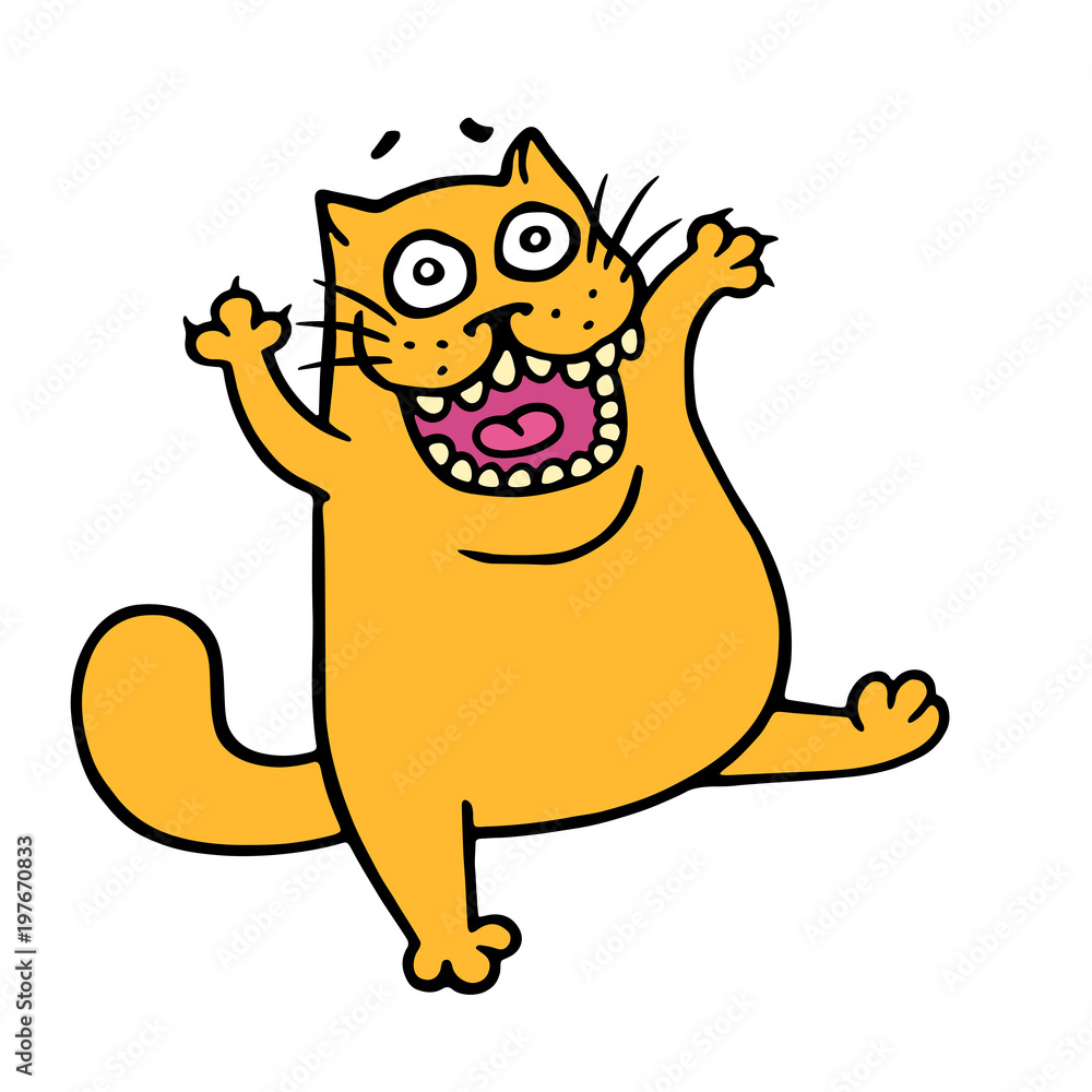 Angry cartoon orange cat. Vector illustration.