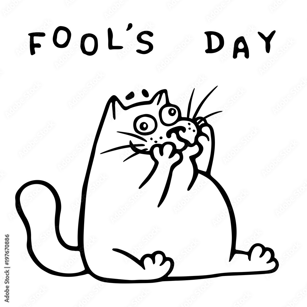 Funny fat doodle cat makes a comic face. Vector Illustration Funny fat doodle cat makes a comic face. Vector Illustration