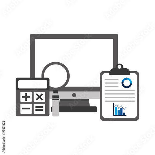 computer clipboard calculator analysis statistic graph  vector illustration