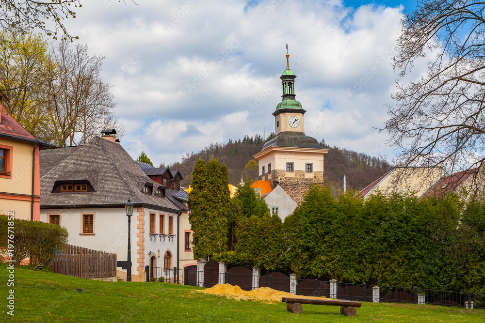Old church and green park of medieval town Loket, Czech Republic Old church and green park of medieval town Loket, Czech Republic