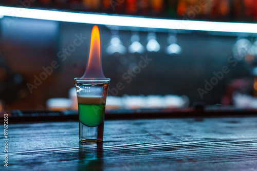 Fresh alcohol coctail on bar counter 