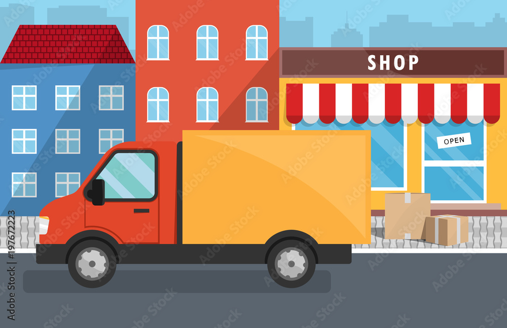 Flat vector illustration of delivery service for store