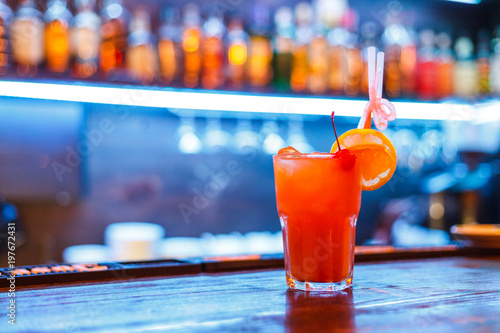 Fresh alcohol coctail on bar counter 