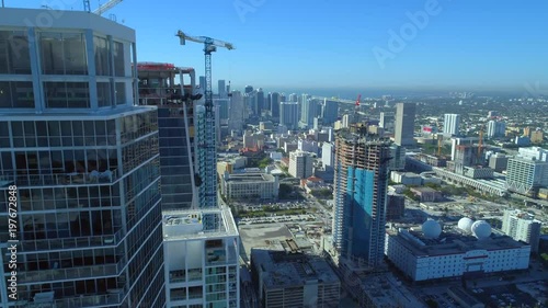 Aerial video multiple construction sites in a big city photo