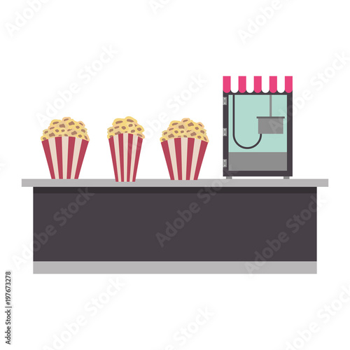 cinema bar counter machine bucket popcorn   vector illustration
