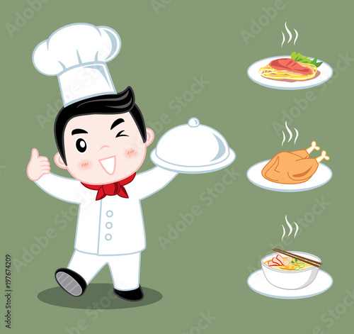 little boy chef cooking vector illustration cartoon