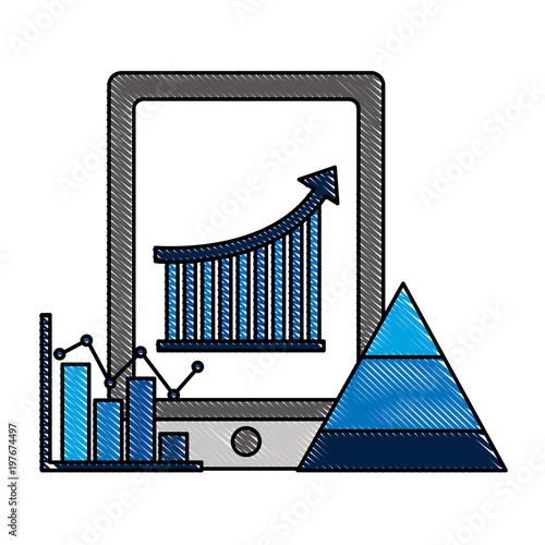 mobile bar graph arrow growth pyramid diagram financial  vector illustration