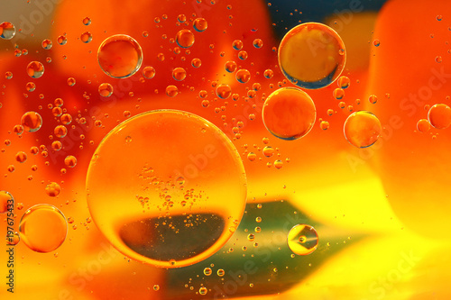 World of Bubbles. Micro space. Absrtract screen saver. Yellow and orange wallpaper