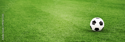 Fototapeta Traditional soccer ball on grass field