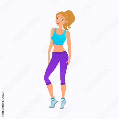 Fit young woman. Fitness girl. Vector flat illustration.