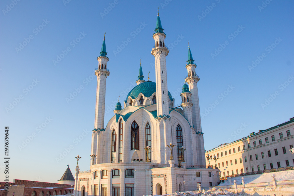 Mosque kul sharif in the rays of sunset, Kazan Tatarstan