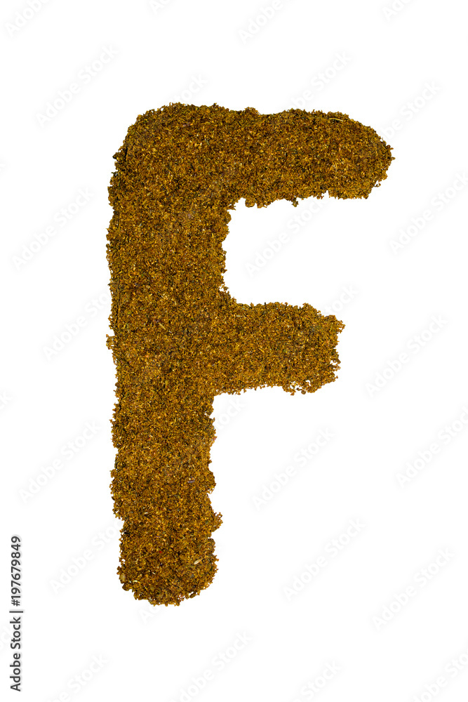 isolated English alphabet lined with a variety of colorful and fragrant spices and flavouring isolated English alphabet lined with a variety of colorful and fragrant spices and flavouring