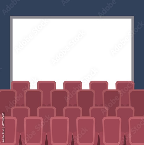 cinema auditorium with seats and white blank screen vector illustration