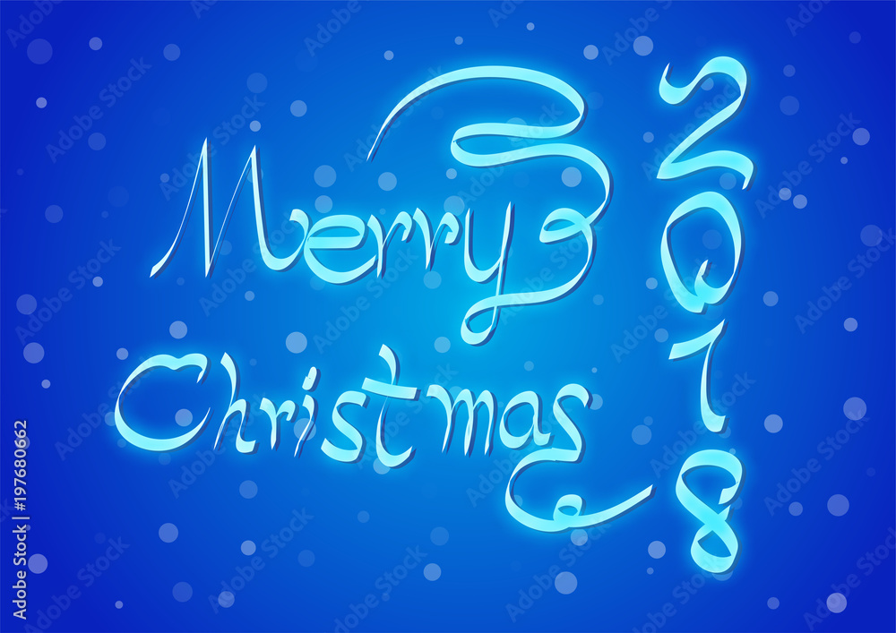 Neon typography text on blue gradient background for Merry Christmas 2018.