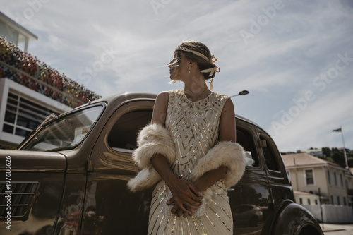 Woman wearing flapper dress